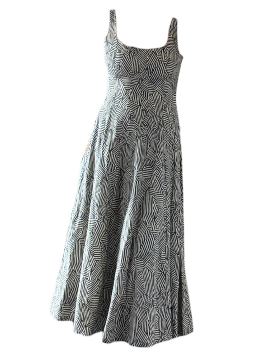 Christian Lacroix LINEN Geometric print Midi classic SunDress Small (4) Navy